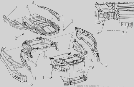 Hood And Grille Diagram and Parts List for XT2-GX54DKH (14AQA6TMA10)(2022) Cub Cadet Lawn Tractor
